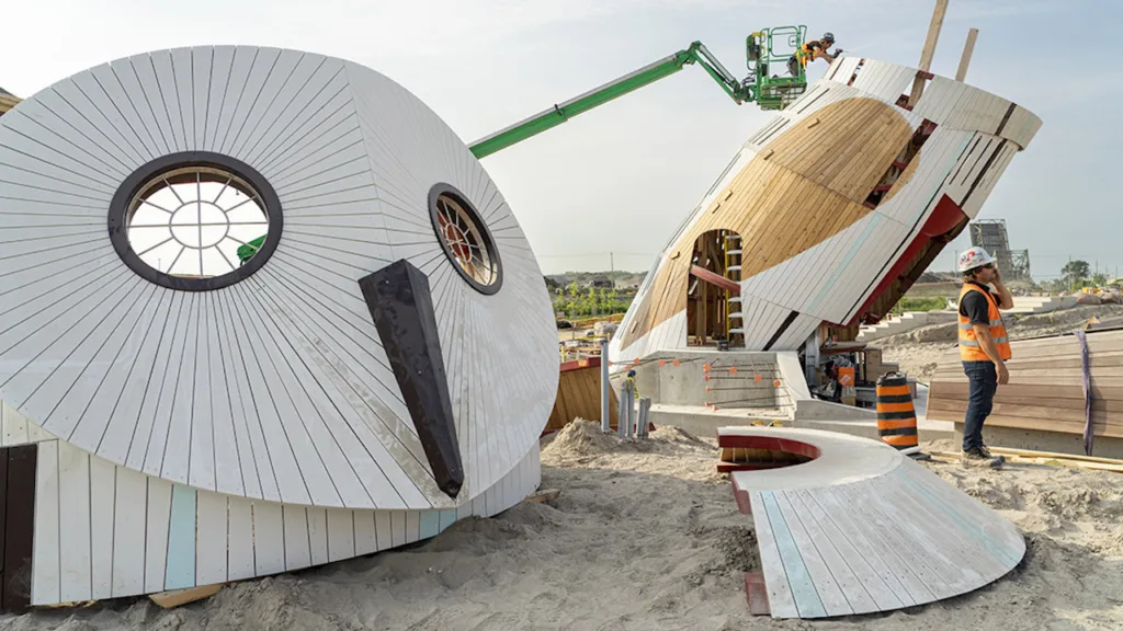 Owl being installed by Waterfront TO at Port Lands site